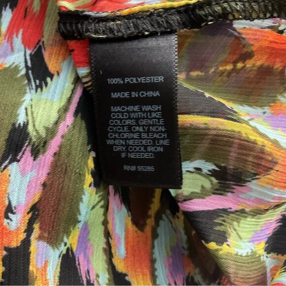 Express Sheer Printed 3/4 Sleeve Blouse with Front Tie S Dopamine Casual - Picture 12 of 12